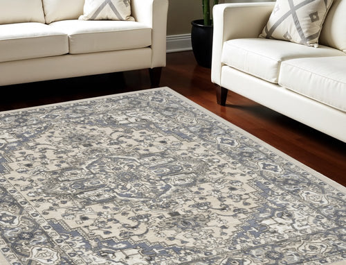 9' X 12' Cream Floral Power Loom Area Rug
